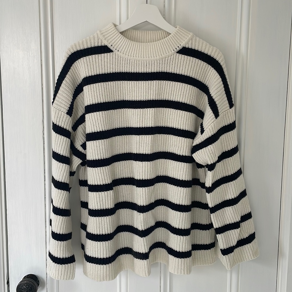 H&M Cream and Black Striped Knit Sweater
